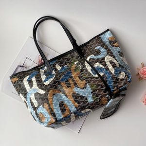 Goyard Saint Louis Bag In Lettres Camouflage Goyardine Canvas Black/Blue