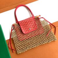 Goyard Aligre Bag In Raffia Mesh and Goyardine Canvas with Envers Floral Red