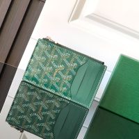 Goyard Bourbon Zipped Card Holder In Goyardine Canvas Green