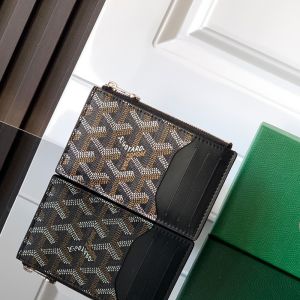 Goyard Bourbon Zipped Card Holder In Goyardine Canvas Black
