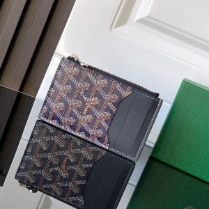 Goyard Bourbon Zipped Card Holder In Goyardine Canvas Navy Blue