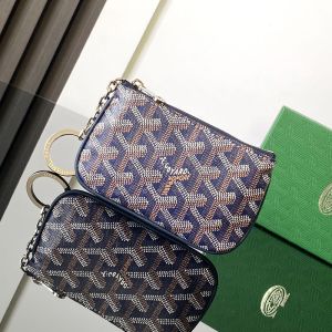 Goyard Senat Nano Key Pouch In Goyardine Canvas Navy Blue