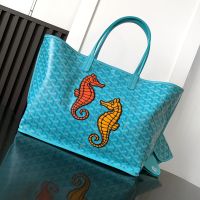 Goyard Anjou Bag In Seahorse Embroidered Goyardine Calfskin Teal